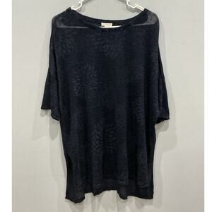 NEW JJill Womens Linen Blend Tunic Top Indigo Blue Floral Lightweight Boho Sz L